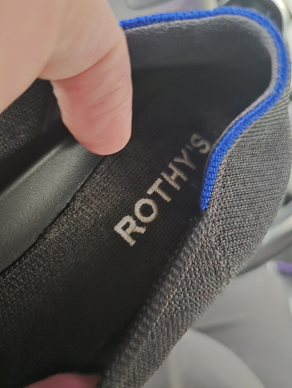 Rothy's Black Pointed Knit Flats with Blue Trim Size 8.5 - Picture 4 of 6
